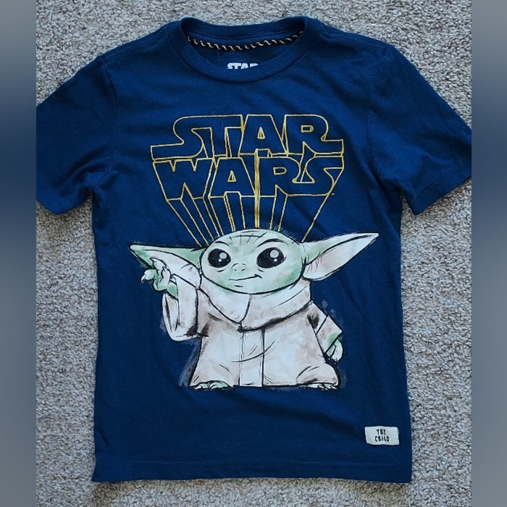Mad Engine Star Wars Navy Blue T Shirt Mandalorian Baby Yoda Unisex S 6/7 Tee